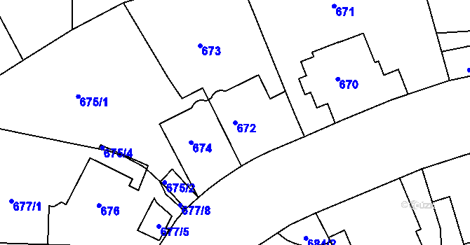 Parcela st. 672 v KÚ Podolí, Katastrální mapa