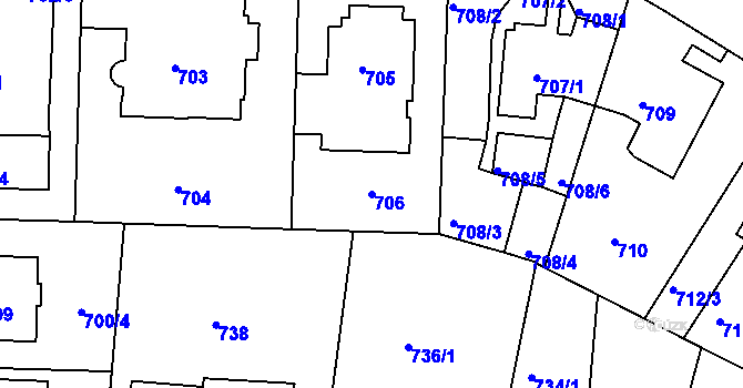 Parcela st. 706 v KÚ Podolí, Katastrální mapa