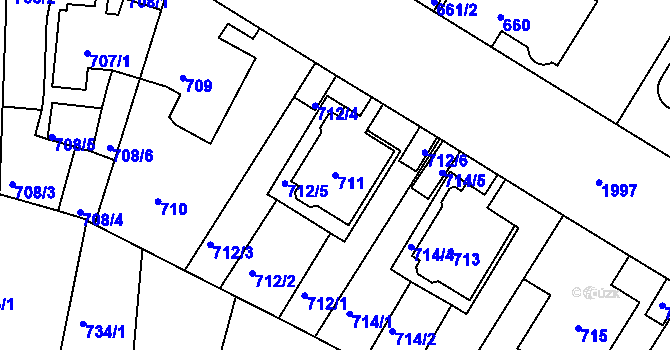 Parcela st. 711 v KÚ Podolí, Katastrální mapa