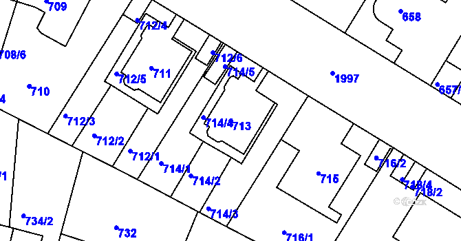 Parcela st. 713 v KÚ Podolí, Katastrální mapa