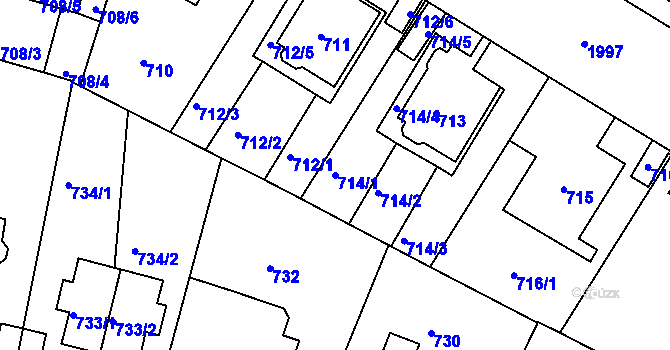 Parcela st. 714/1 v KÚ Podolí, Katastrální mapa