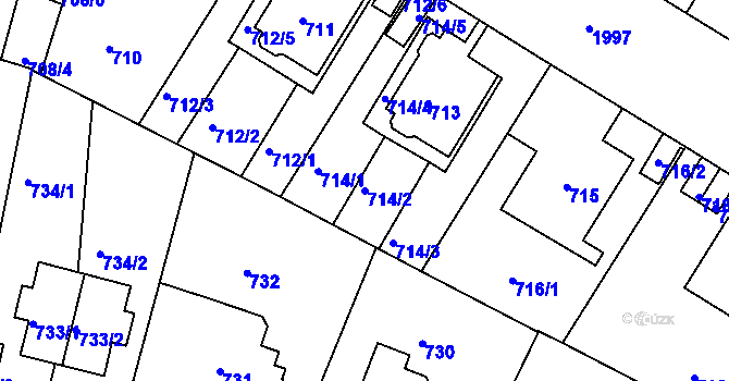 Parcela st. 714/2 v KÚ Podolí, Katastrální mapa