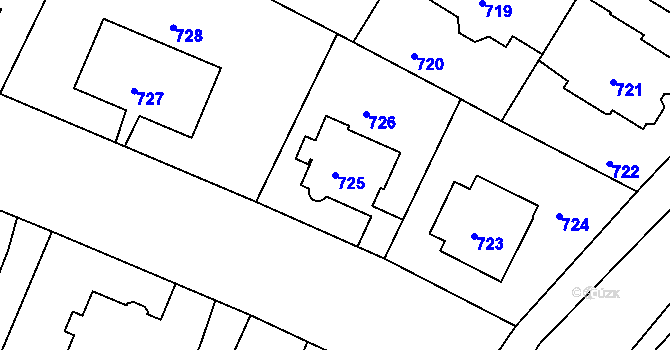 Parcela st. 725 v KÚ Podolí, Katastrální mapa