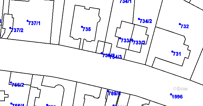Parcela st. 736/2 v KÚ Podolí, Katastrální mapa