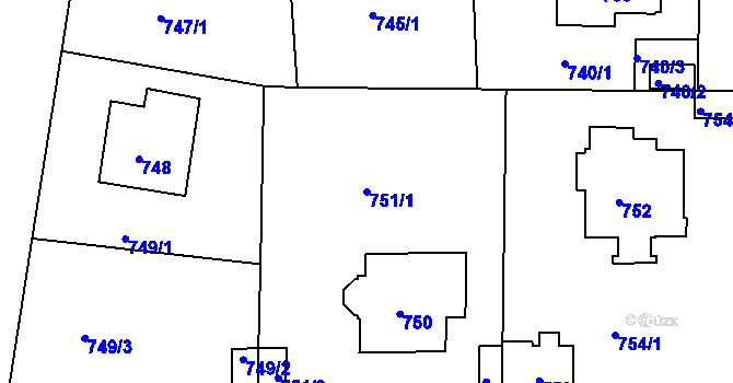 Parcela st. 751/1 v KÚ Podolí, Katastrální mapa