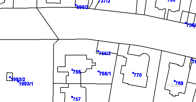 Parcela st. 756/2 v KÚ Podolí, Katastrální mapa