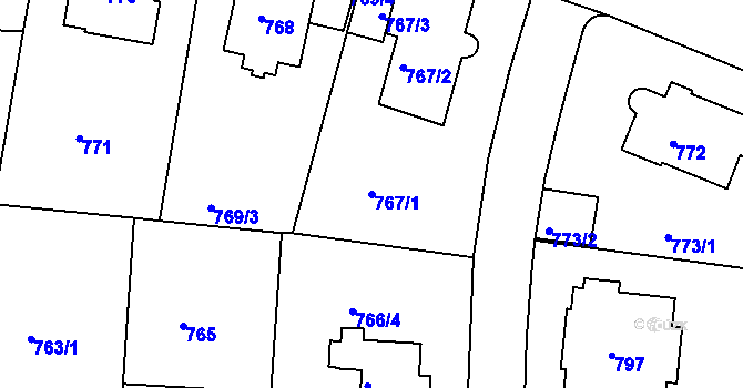 Parcela st. 767/1 v KÚ Podolí, Katastrální mapa