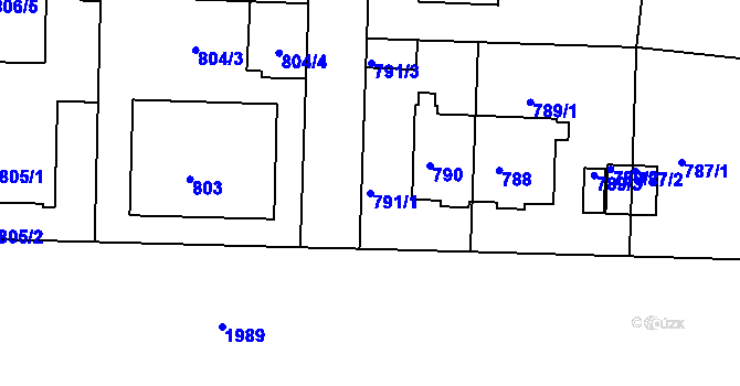 Parcela st. 791/1 v KÚ Podolí, Katastrální mapa