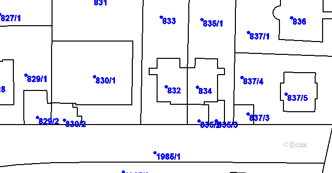 Parcela st. 832 v KÚ Podolí, Katastrální mapa