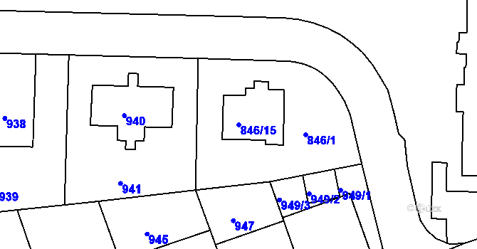 Parcela st. 846/15 v KÚ Podolí, Katastrální mapa