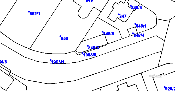 Parcela st. 848/3 v KÚ Podolí, Katastrální mapa