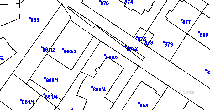 Parcela st. 860/2 v KÚ Podolí, Katastrální mapa
