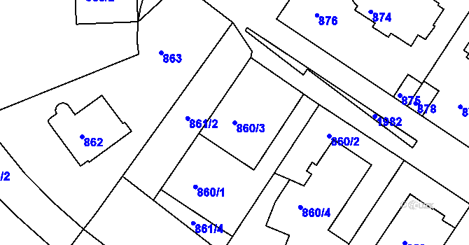 Parcela st. 860/3 v KÚ Podolí, Katastrální mapa