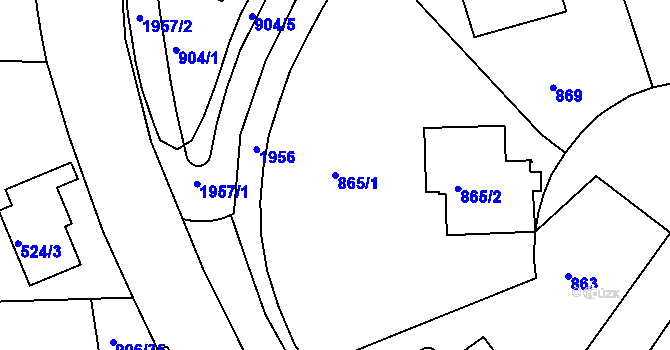 Parcela st. 865/1 v KÚ Podolí, Katastrální mapa