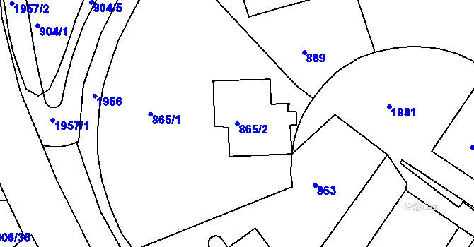 Parcela st. 865/2 v KÚ Podolí, Katastrální mapa