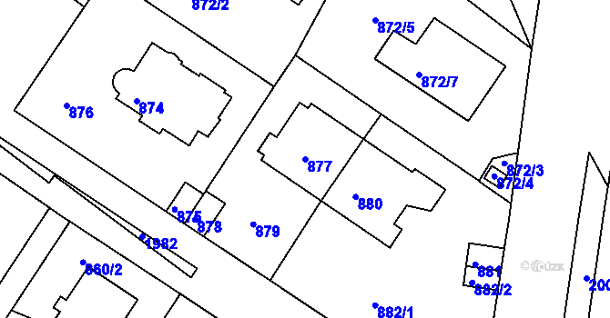 Parcela st. 877 v KÚ Podolí, Katastrální mapa
