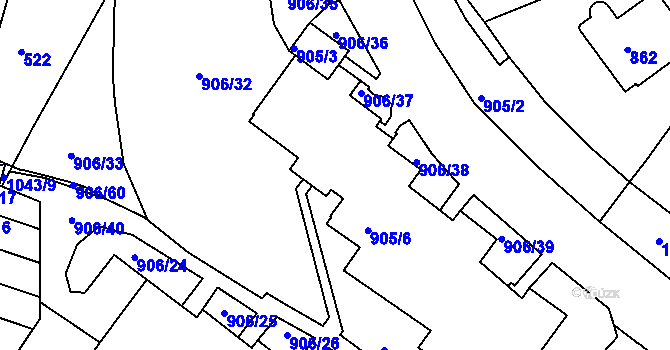Parcela st. 905/5 v KÚ Podolí, Katastrální mapa