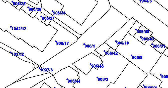 Parcela st. 906/1 v KÚ Podolí, Katastrální mapa