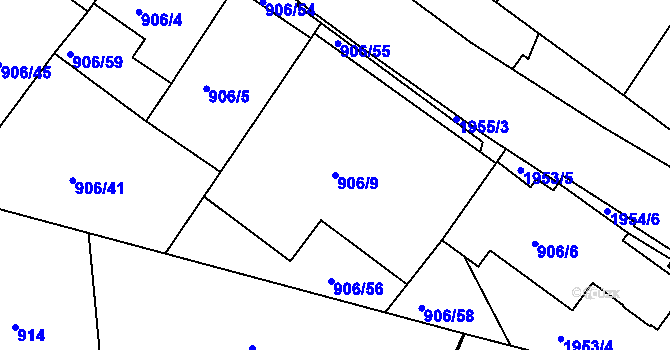 Parcela st. 906/9 v KÚ Podolí, Katastrální mapa