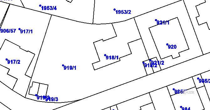 Parcela st. 918/1 v KÚ Podolí, Katastrální mapa