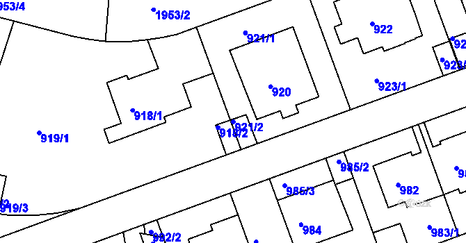 Parcela st. 921/2 v KÚ Podolí, Katastrální mapa