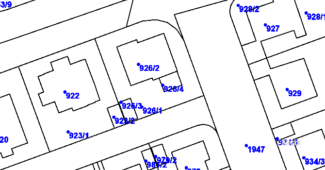 Parcela st. 926/4 v KÚ Podolí, Katastrální mapa