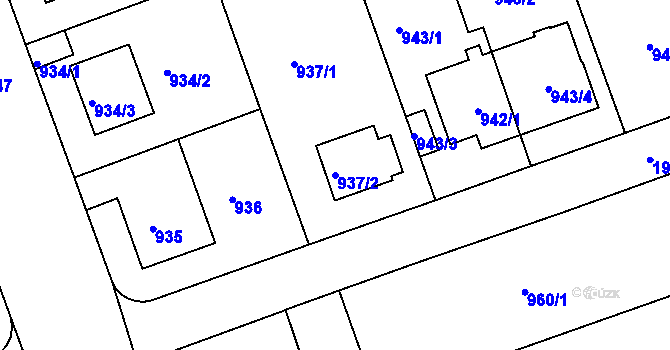 Parcela st. 937/2 v KÚ Podolí, Katastrální mapa