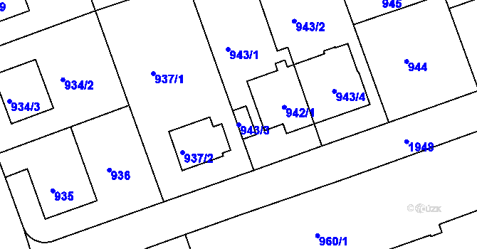 Parcela st. 943/3 v KÚ Podolí, Katastrální mapa