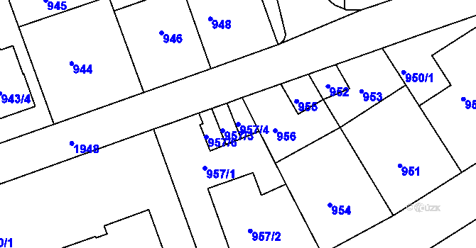 Parcela st. 957/4 v KÚ Podolí, Katastrální mapa