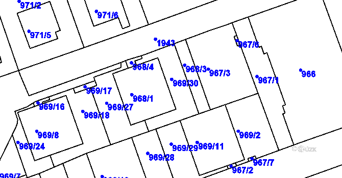 Parcela st. 968 v KÚ Podolí, Katastrální mapa