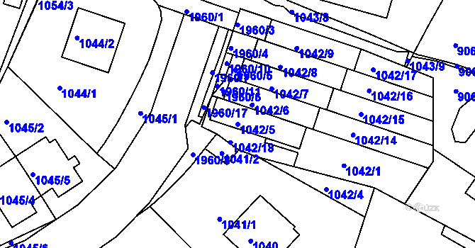 Parcela st. 1042/5 v KÚ Podolí, Katastrální mapa