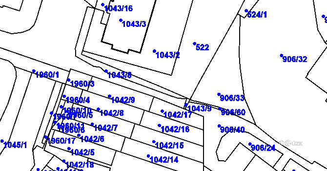 Parcela st. 1043/1 v KÚ Podolí, Katastrální mapa
