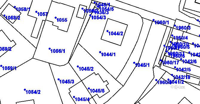 Parcela st. 1044/1 v KÚ Podolí, Katastrální mapa