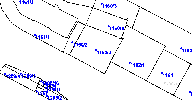 Parcela st. 1162/2 v KÚ Podolí, Katastrální mapa