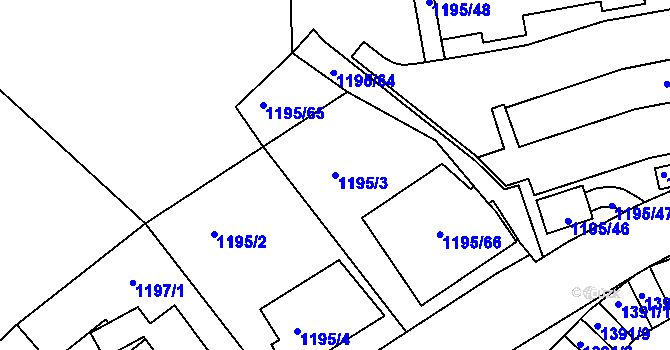 Parcela st. 1195/3 v KÚ Podolí, Katastrální mapa