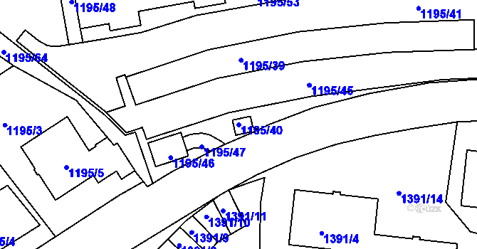 Parcela st. 1195/40 v KÚ Podolí, Katastrální mapa