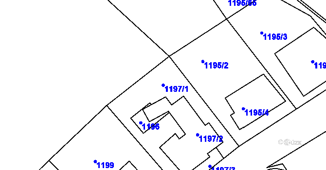 Parcela st. 1197/1 v KÚ Podolí, Katastrální mapa