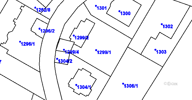 Parcela st. 1299/1 v KÚ Podolí, Katastrální mapa