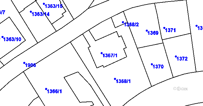 Parcela st. 1367/1 v KÚ Podolí, Katastrální mapa