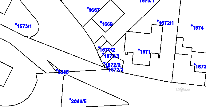 Parcela st. 1670/3 v KÚ Podolí, Katastrální mapa