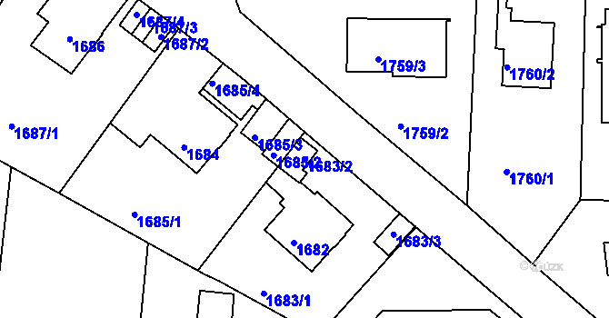 Parcela st. 1683/2 v KÚ Podolí, Katastrální mapa