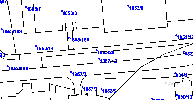 Parcela st. 1853/20 v KÚ Podolí, Katastrální mapa