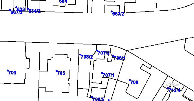 Parcela st. 707/2 v KÚ Podolí, Katastrální mapa