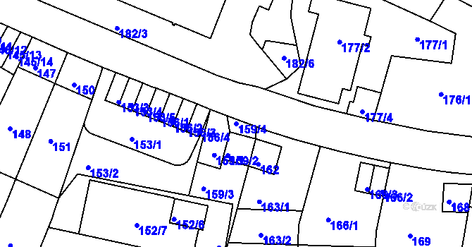 Parcela st. 159/4 v KÚ Podolí, Katastrální mapa
