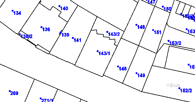 Parcela st. 143/1 v KÚ Podolí, Katastrální mapa