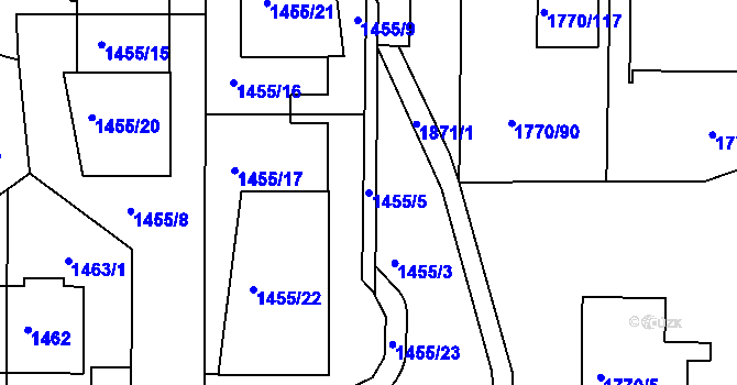 Parcela st. 1455/5 v KÚ Podolí, Katastrální mapa