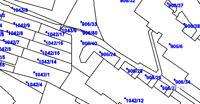 Parcela st. 906/24 v KÚ Podolí, Katastrální mapa