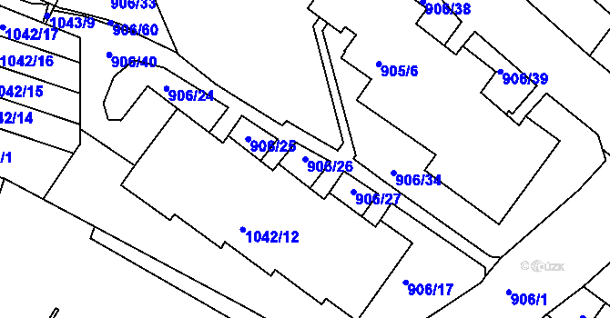 Parcela st. 906/26 v KÚ Podolí, Katastrální mapa