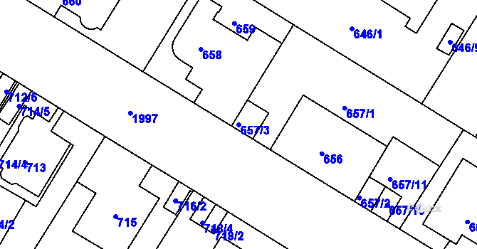 Parcela st. 657/3 v KÚ Podolí, Katastrální mapa