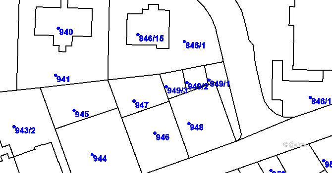 Parcela st. 949/3 v KÚ Podolí, Katastrální mapa